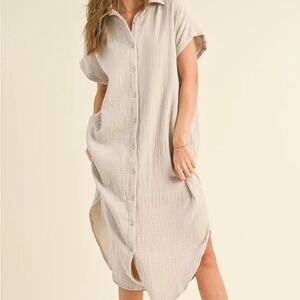 Tan boxy button down dress